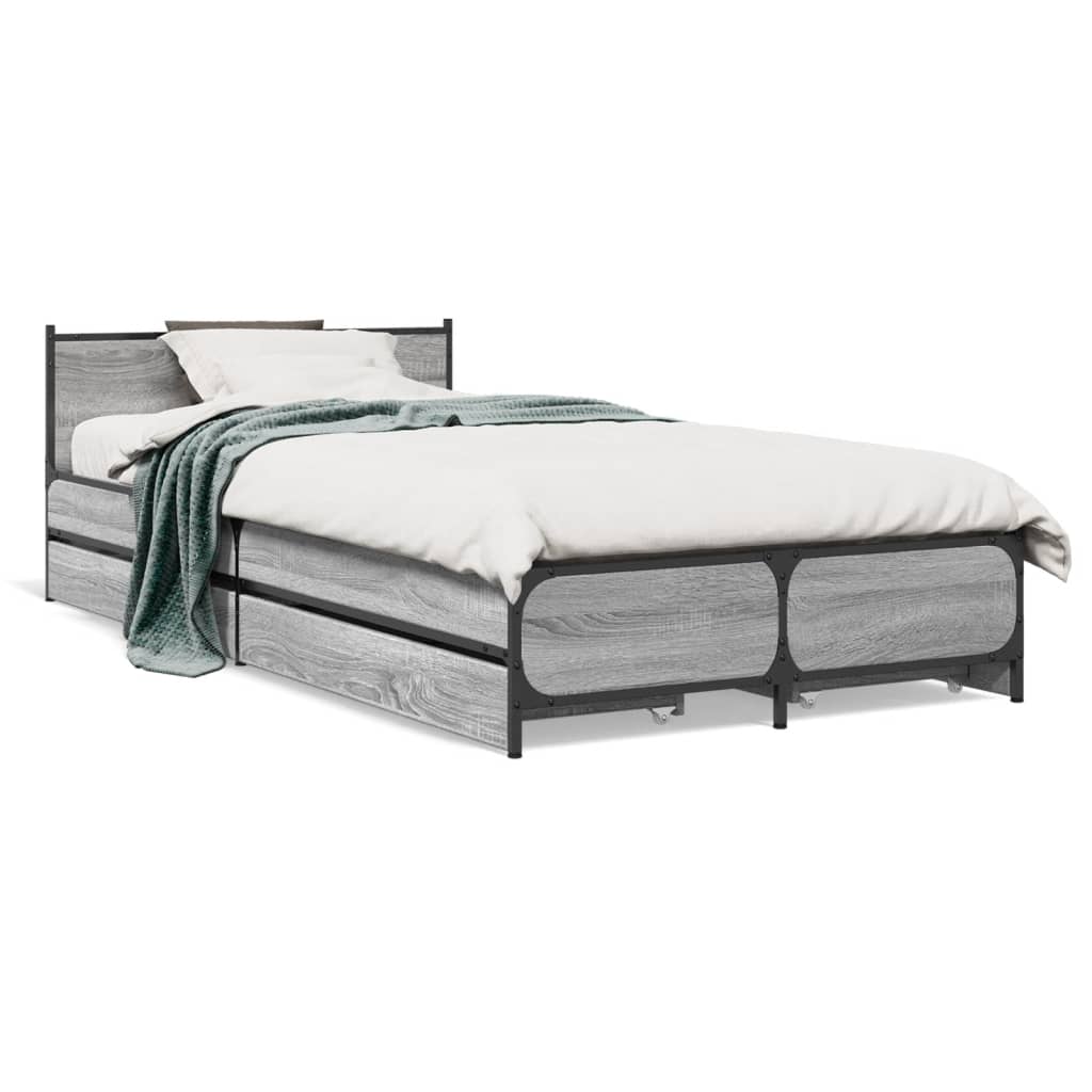 vidaXL Cadru de pat cu sertare gri sonoma 75x190 cm lemn prelucrat