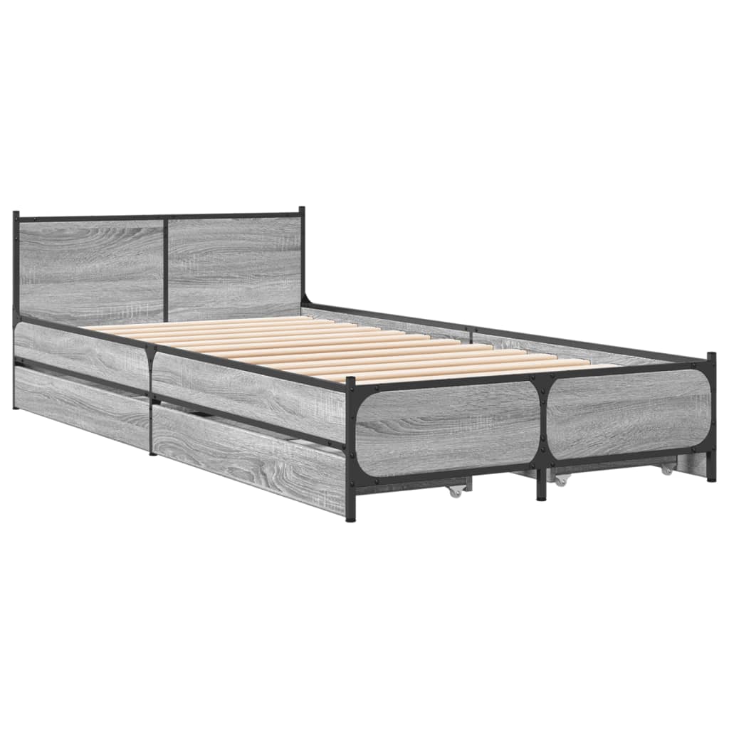 vidaXL Cadru de pat cu sertare gri sonoma 75x190 cm lemn prelucrat