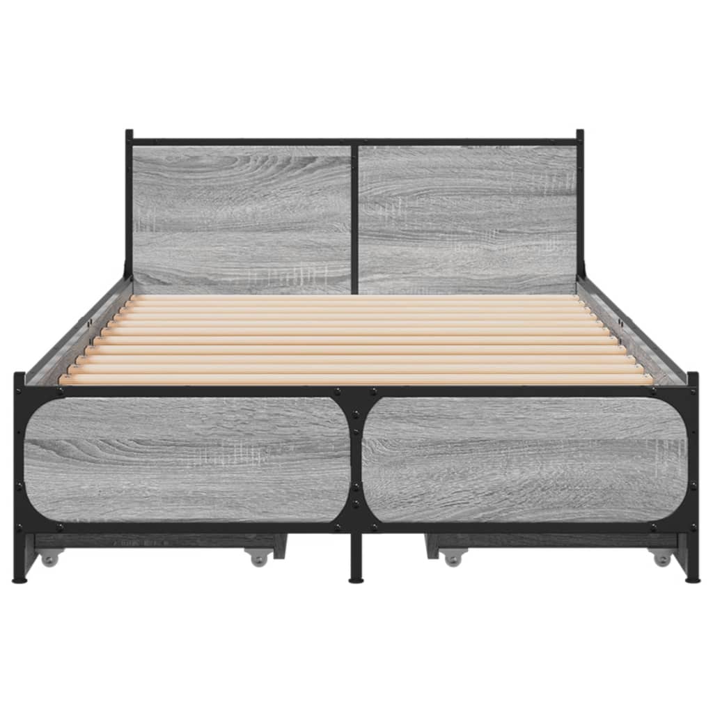vidaXL Cadru de pat cu sertare gri sonoma 75x190 cm lemn prelucrat