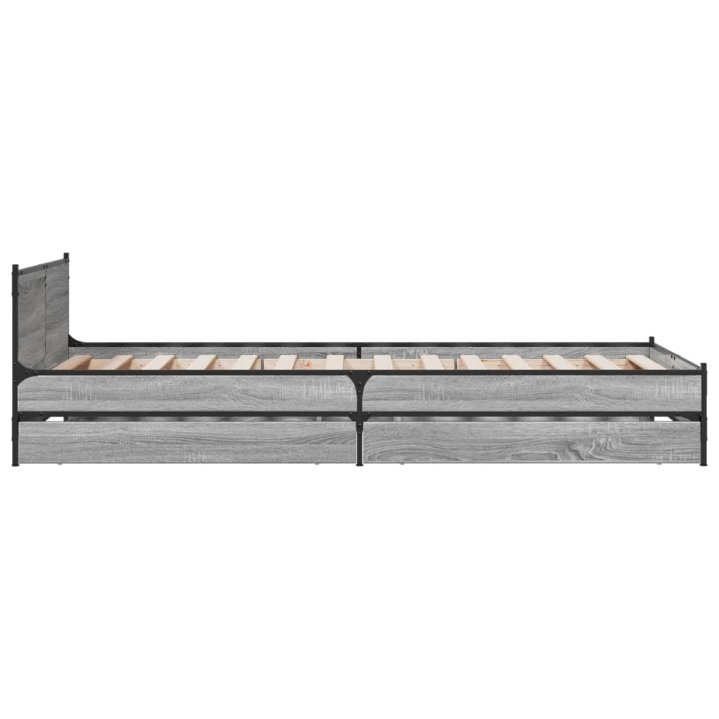 vidaXL Cadru de pat cu sertare gri sonoma 75x190 cm lemn prelucrat