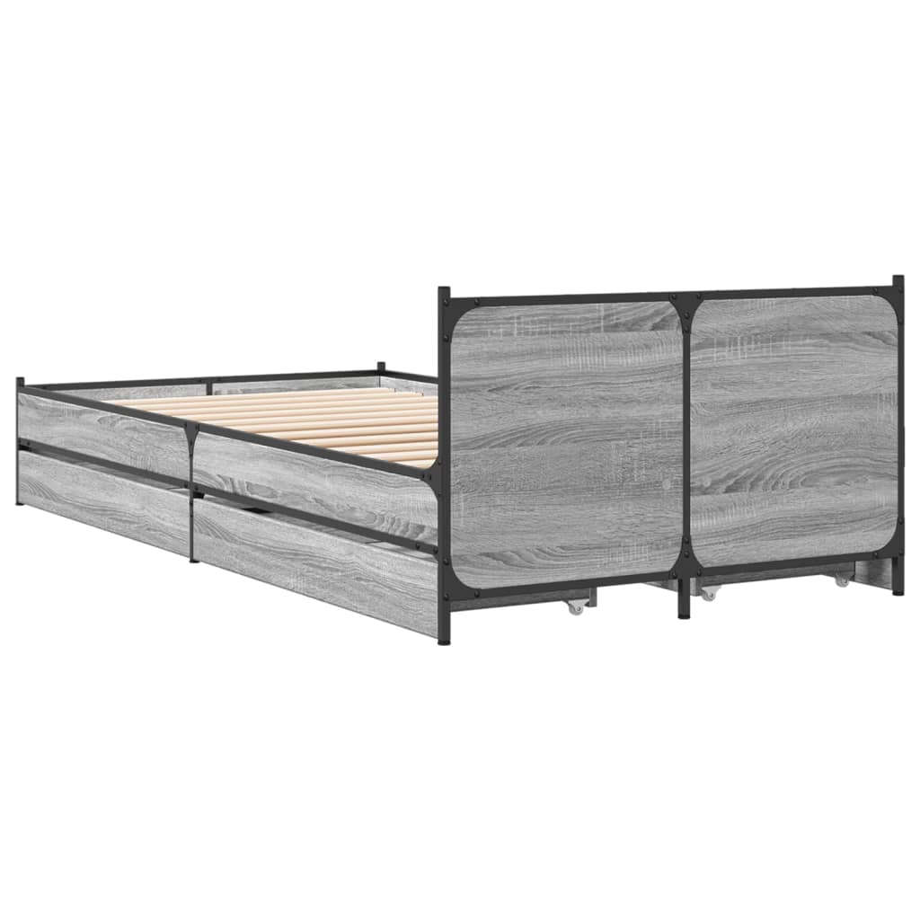 vidaXL Cadru de pat cu sertare gri sonoma 75x190 cm lemn prelucrat