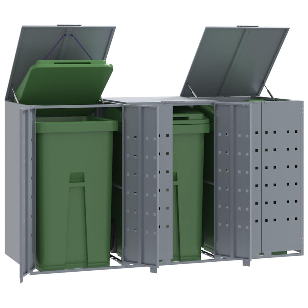 vidaXL Depozitare coș gunoi cu roți 3 coșuri gri 207x79x117 cm oțel vidaXL Depozitare coș gunoi cu roți 3 coșuri gri 207x79x117 cm oțel