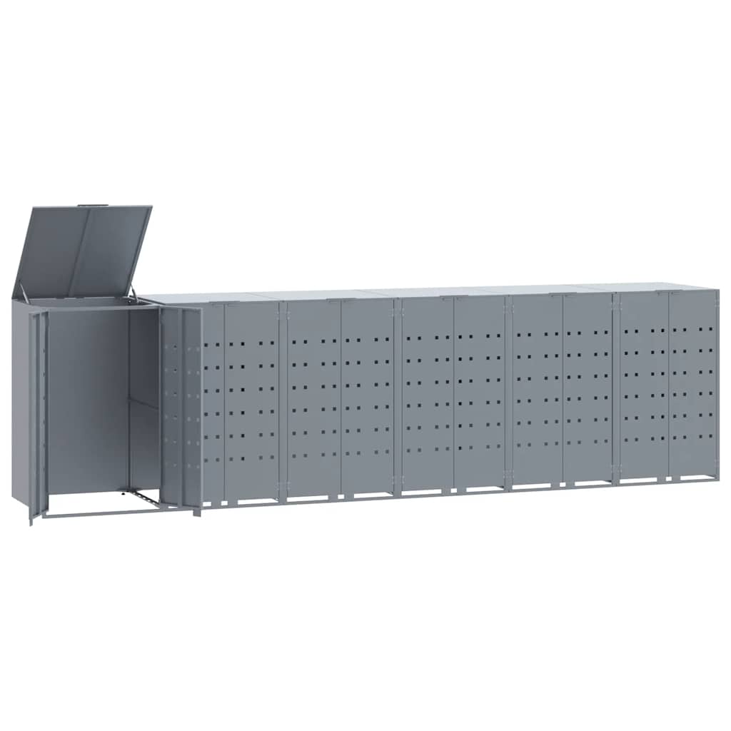 vidaXL Depozitare coș gunoi cu roți 6 coșuri gri 414x79x117 cm oțel vidaXL Depozitare coș gunoi cu roți 6 coșuri gri 414x79x117 cm oțel