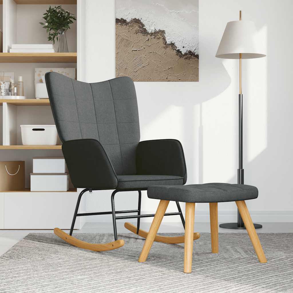 vidaXL Scaun balansoar cu taburet, gri închis, textil vidaXL Scaun balansoar cu taburet, gri închis, textil