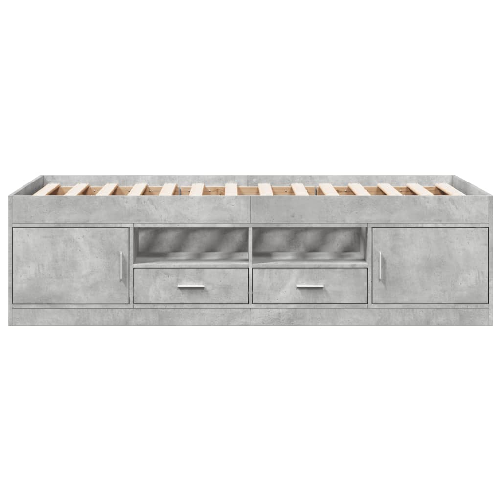 vidaXL Pat de zi cu sertare fără saltea, gri beton, 100x200 cm