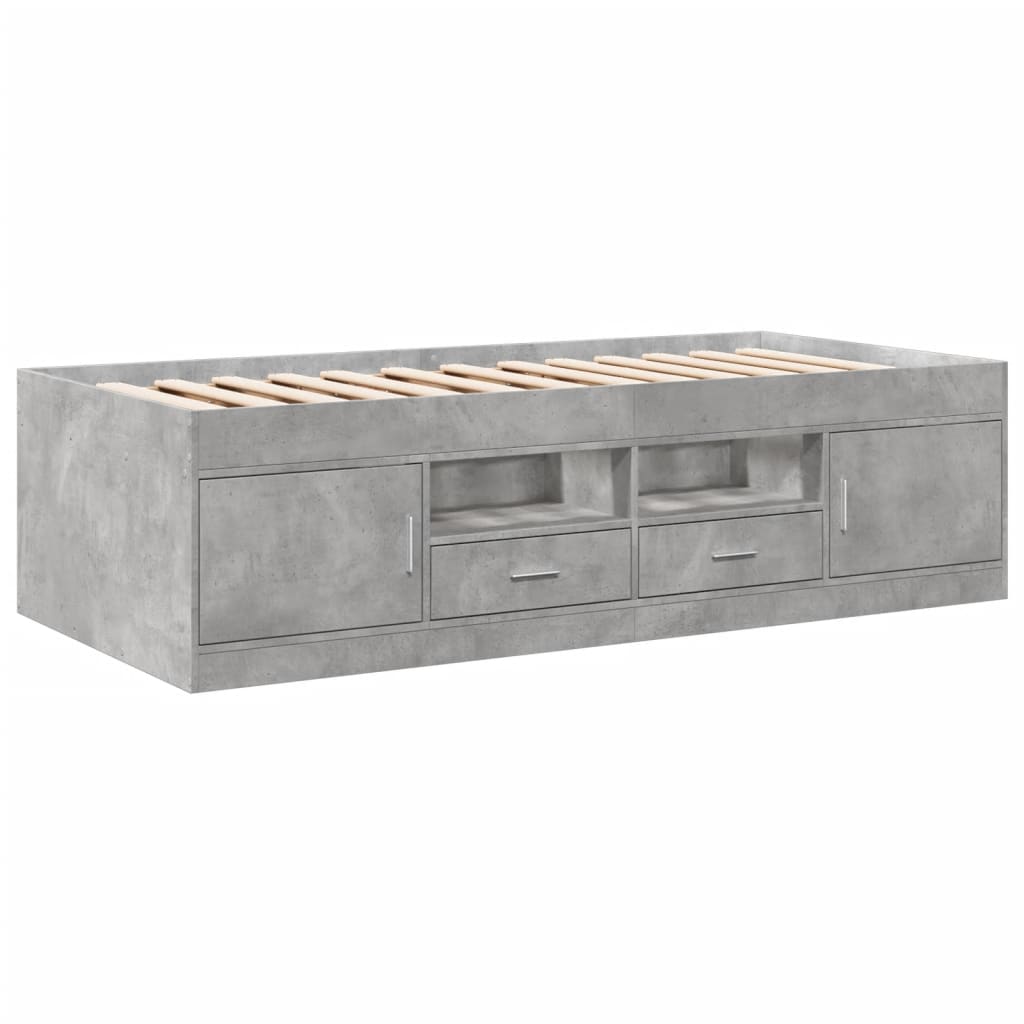 vidaXL Pat de zi cu sertare fără saltea, gri beton, 90x200 cm