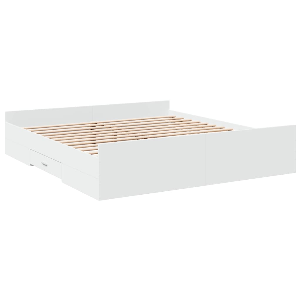 vidaXL Cadru de pat cu sertare alb 200x200 cm lemn prelucrat
