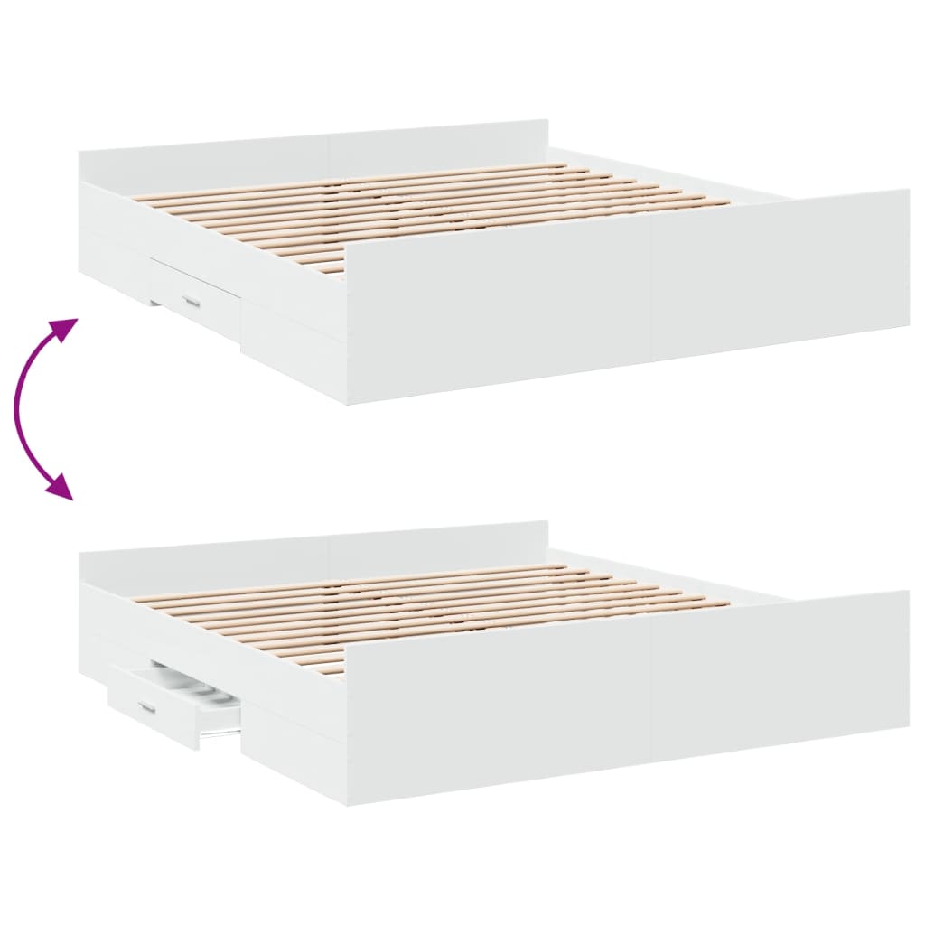 vidaXL Cadru de pat cu sertare alb 200x200 cm lemn prelucrat