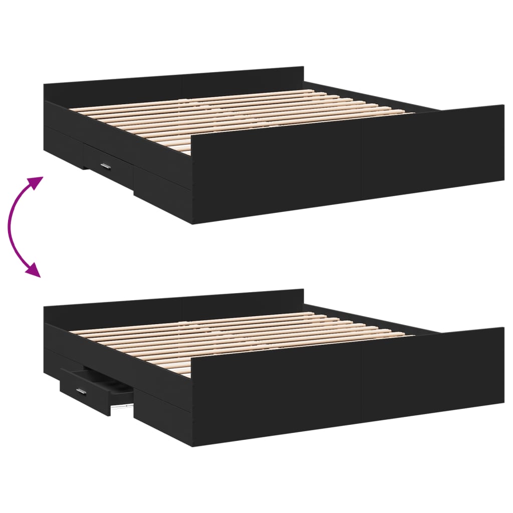 vidaXL Cadru de pat cu sertare negru 200x200 cm lemn prelucrat