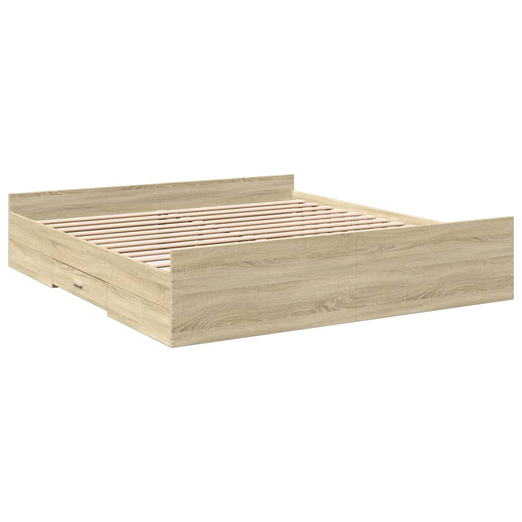 vidaXL Cadru de pat cu sertare stejar sonoma 200x200 cm lemn prelucrat