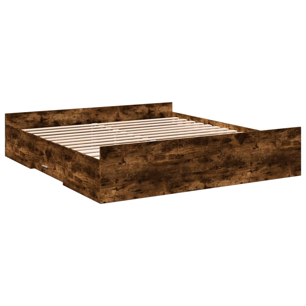 vidaXL Cadru de pat cu sertare stejar fumuriu 200x200cm lemn prelucrat