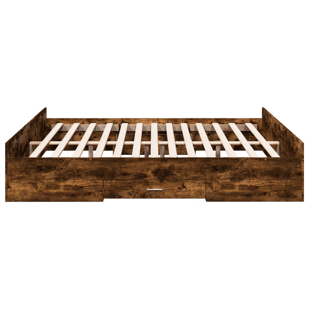 vidaXL Cadru de pat cu sertare stejar fumuriu 200x200cm lemn prelucrat