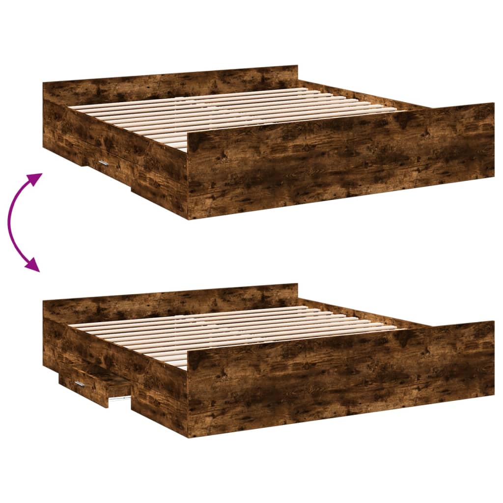 vidaXL Cadru de pat cu sertare stejar fumuriu 200x200cm lemn prelucrat