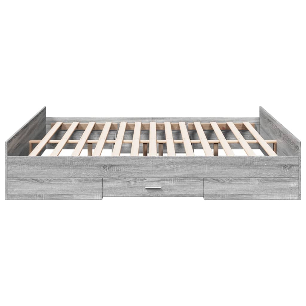 vidaXL Cadru de pat cu sertare gri sonoma 200x200 cm lemn prelucrat