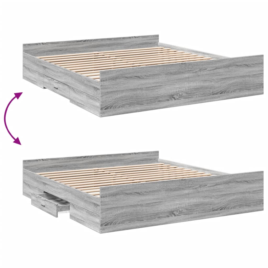 vidaXL Cadru de pat cu sertare gri sonoma 200x200 cm lemn prelucrat