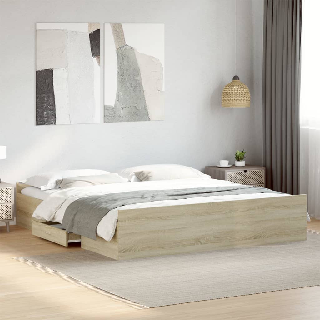 vidaXL Cadru de pat cu sertare stejar sonoma 180x200 cm lemn prelucrat vidaXL Cadru de pat cu sertare stejar sonoma 180x200 cm lemn prelucrat