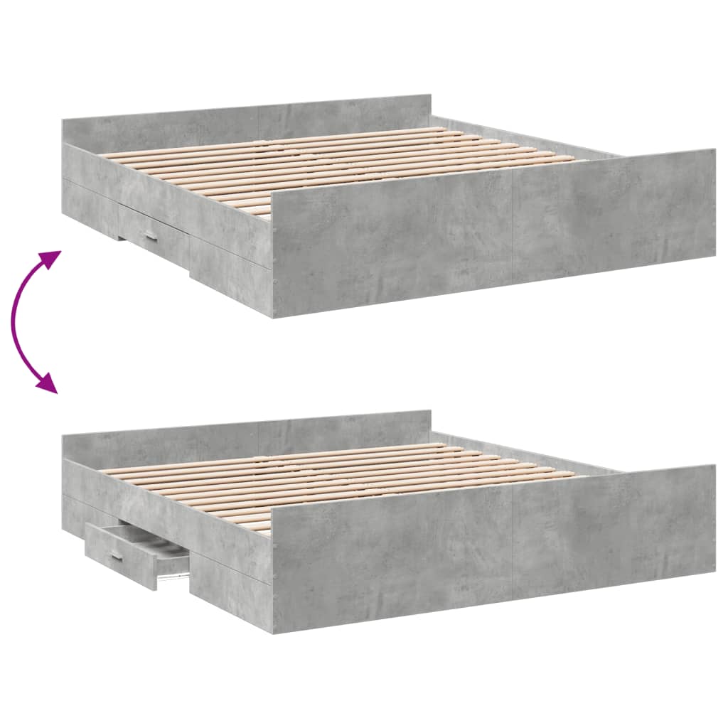 vidaXL Cadru de pat cu sertare, gri beton, 180x200 cm, lemn prelucrat vidaXL Cadru de pat cu sertare, gri beton, 180x200 cm, lemn prelucrat