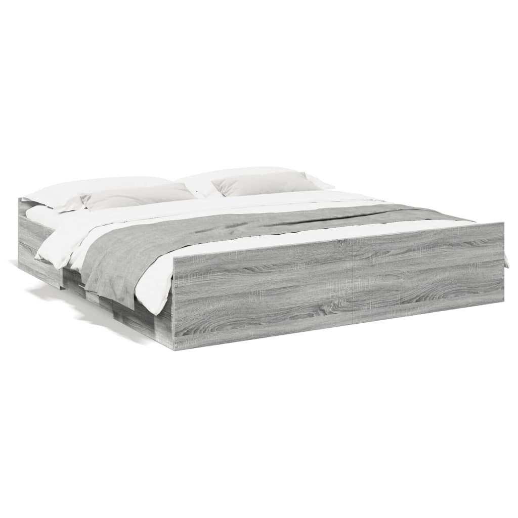 vidaXL Cadru de pat cu sertare gri sonoma 180x200 cm lemn prelucrat