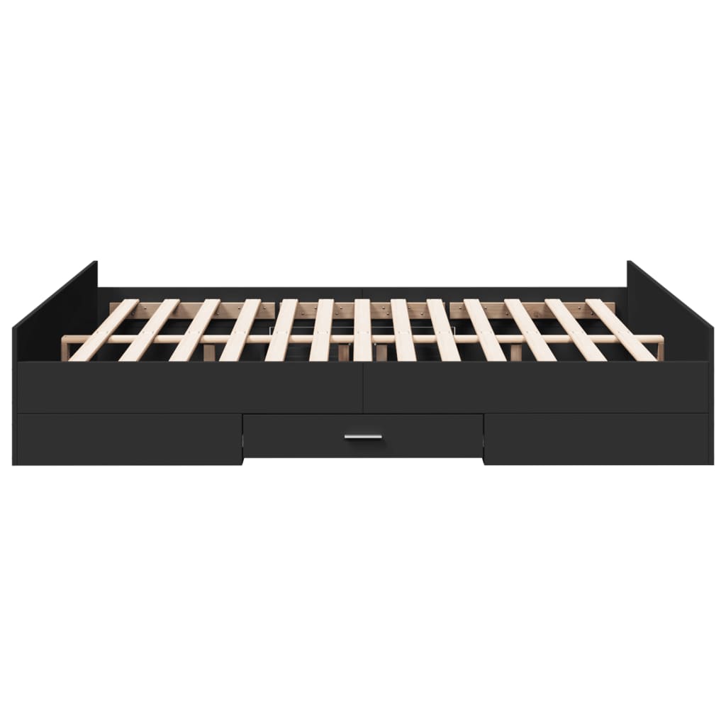 vidaXL Cadru de pat cu sertare, negru, 160x200 cm, lemn prelucrat