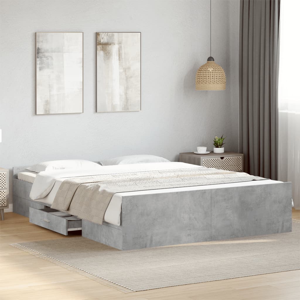 vidaXL Cadru de pat cu sertare, gri beton, 160x200 cm, lemn prelucrat vidaXL Cadru de pat cu sertare, gri beton, 160x200 cm, lemn prelucrat