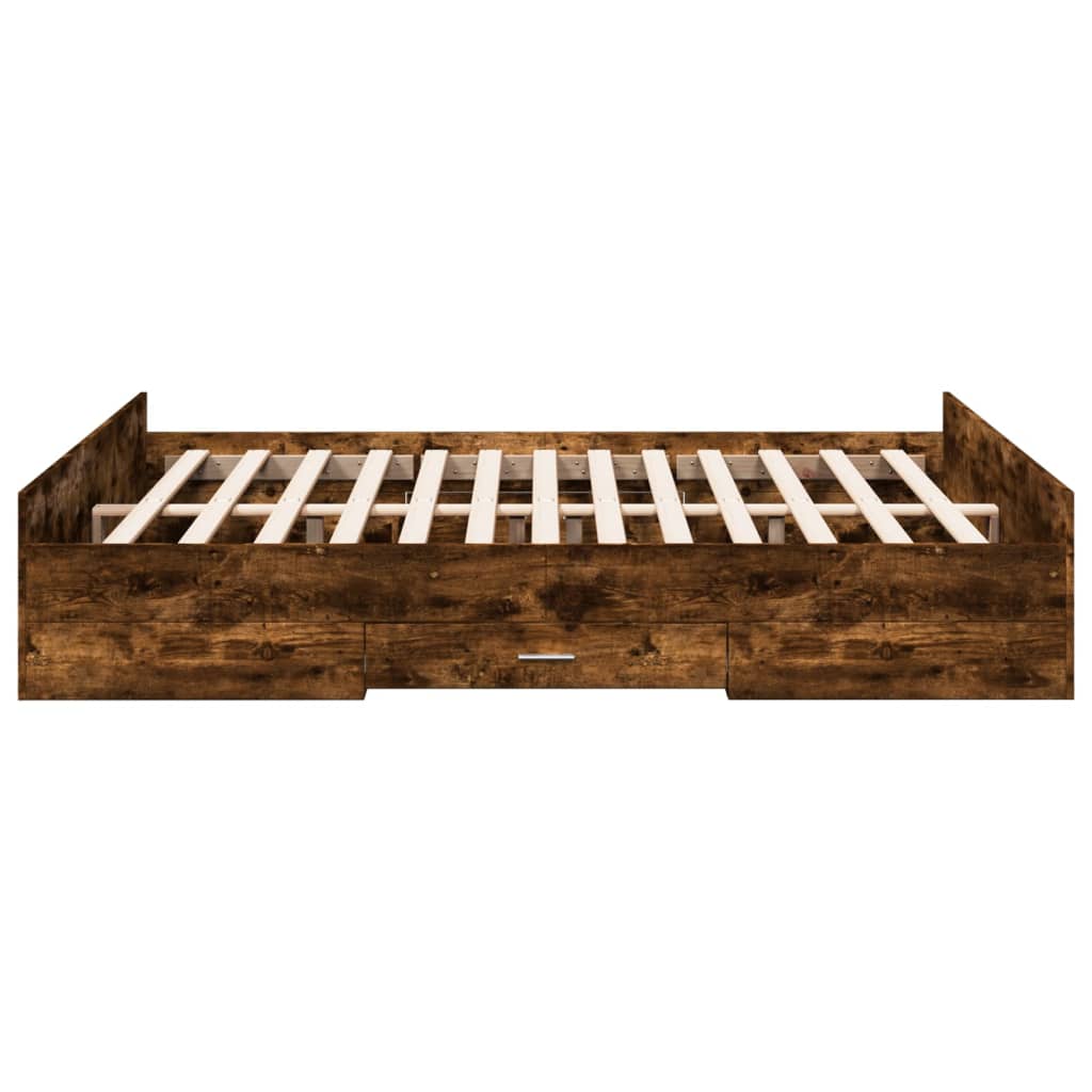 vidaXL Cadru de pat cu sertare stejar fumuriu 160x200cm lemn prelucrat