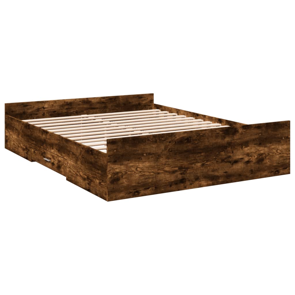 vidaXL Cadru de pat cu sertare stejar fumuriu 160x200cm lemn prelucrat