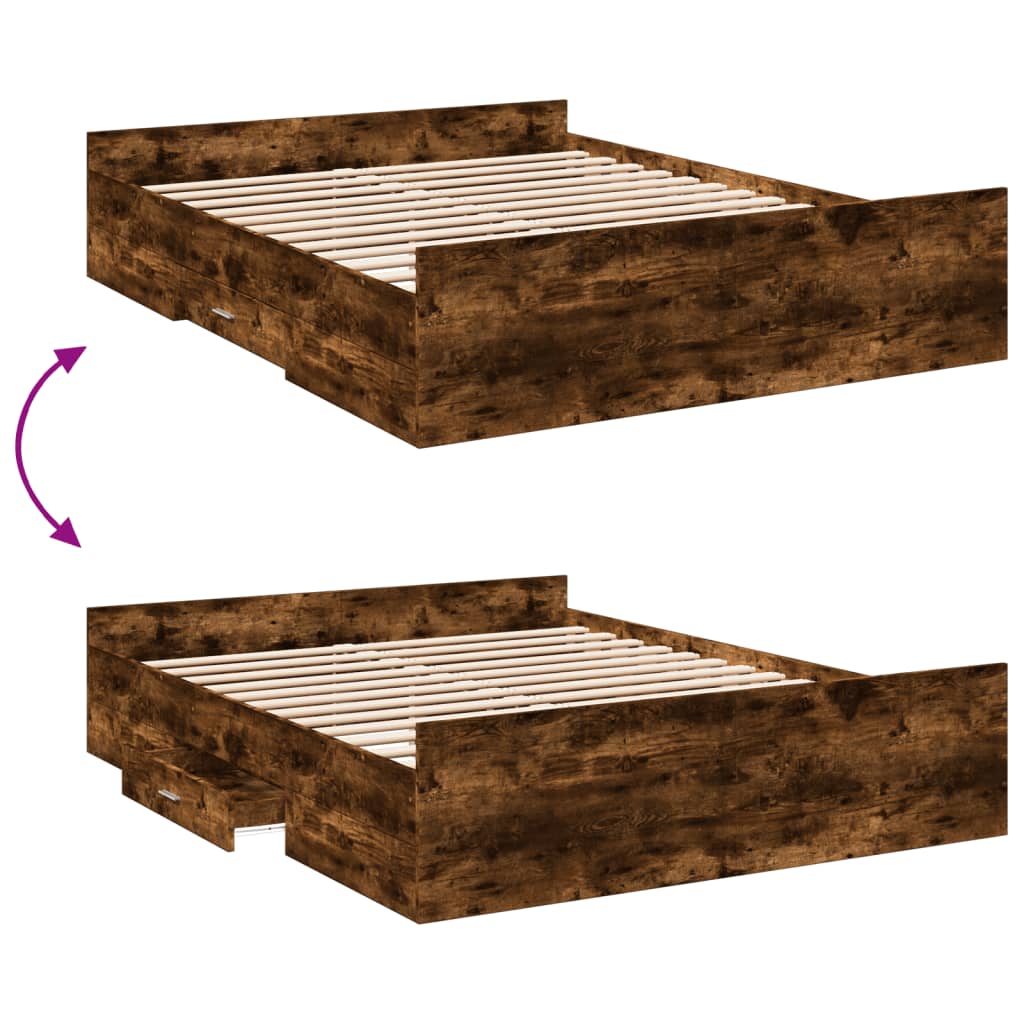 vidaXL Cadru de pat cu sertare stejar fumuriu 160x200cm lemn prelucrat