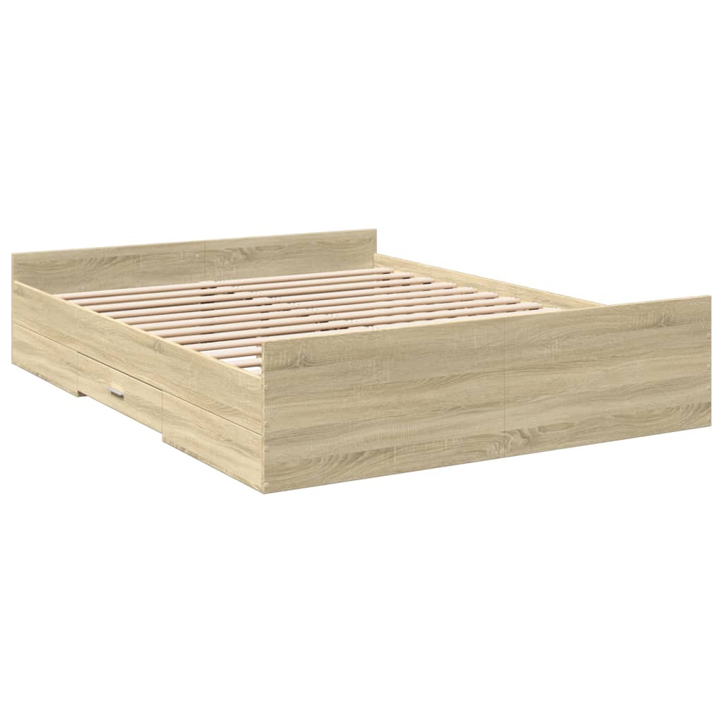 vidaXL Cadru de pat cu sertare stejar sonoma 150x200 cm lemn prelucrat