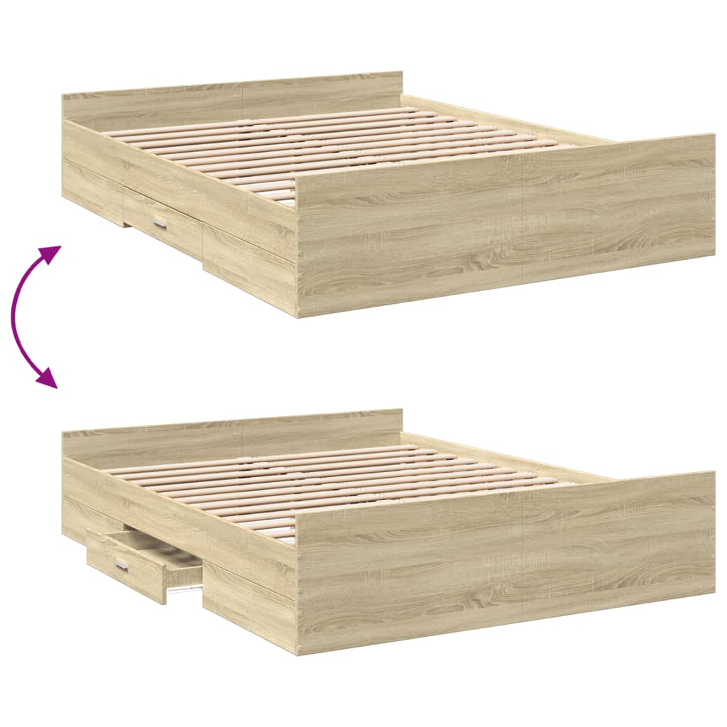 vidaXL Cadru de pat cu sertare stejar sonoma 150x200 cm lemn prelucrat