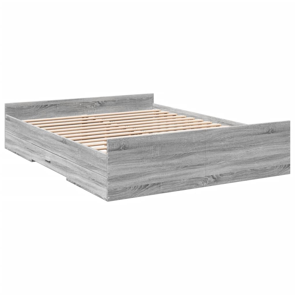 vidaXL Cadru de pat cu sertare gri sonoma 150x200 cm lemn prelucrat