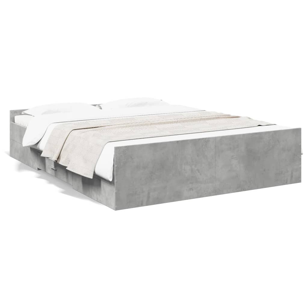 vidaXL Cadru de pat cu sertare, gri beton, 140x200 cm, lemn prelucrat vidaXL Cadru de pat cu sertare, gri beton, 140x200 cm, lemn prelucrat