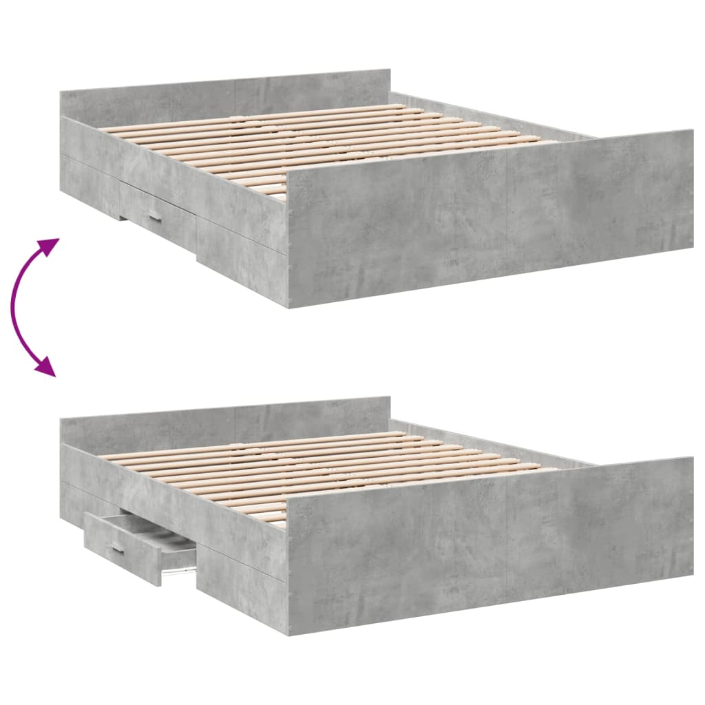 vidaXL Cadru de pat cu sertare, gri beton, 140x200 cm, lemn prelucrat vidaXL Cadru de pat cu sertare, gri beton, 140x200 cm, lemn prelucrat