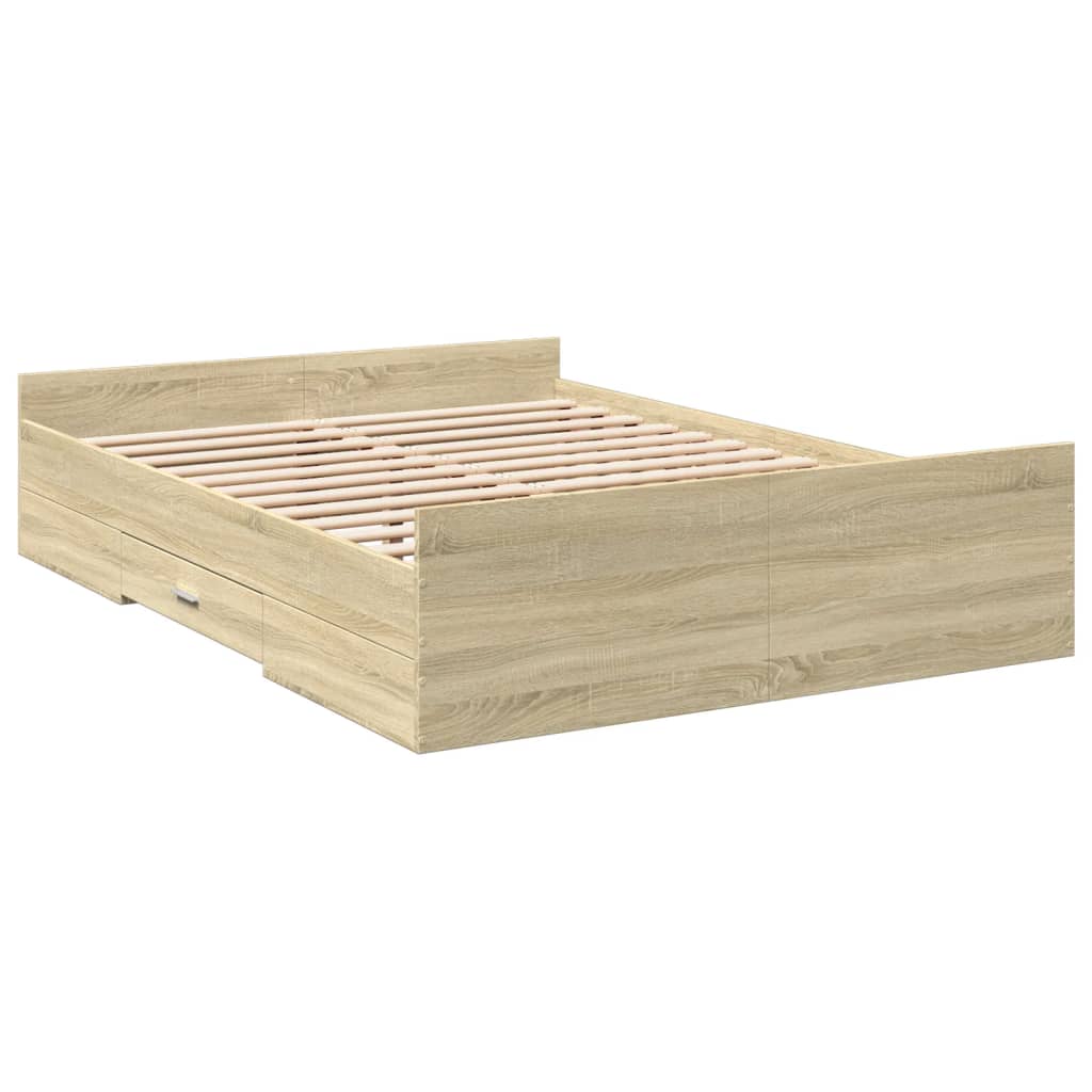 vidaXL Cadru de pat cu sertare stejar sonoma 120x200 cm lemn prelucrat vidaXL Cadru de pat cu sertare stejar sonoma 120x200 cm lemn prelucrat