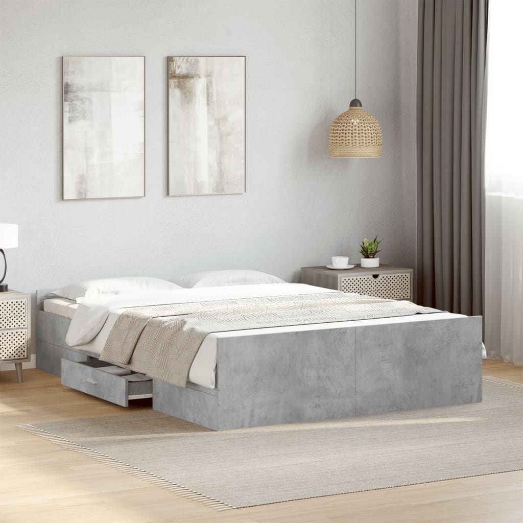vidaXL Cadru de pat cu sertare, gri beton, 120x200 cm, lemn prelucrat vidaXL Cadru de pat cu sertare, gri beton, 120x200 cm, lemn prelucrat