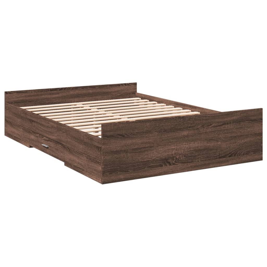 vidaXL Cadru de pat cu sertare, stejar maro, 120x200 cm lemn prelucrat
