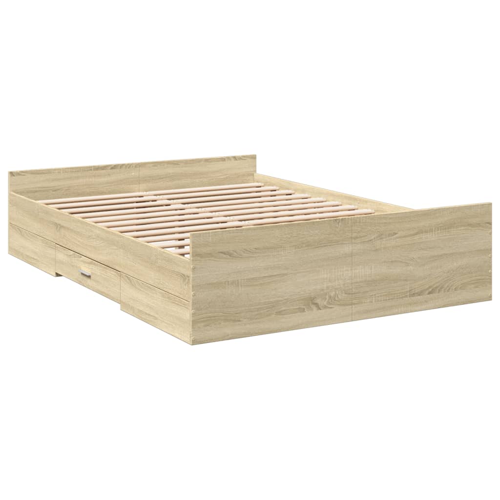 vidaXL Cadru de pat cu sertare stejar sonoma 140x190 cm lemn prelucrat