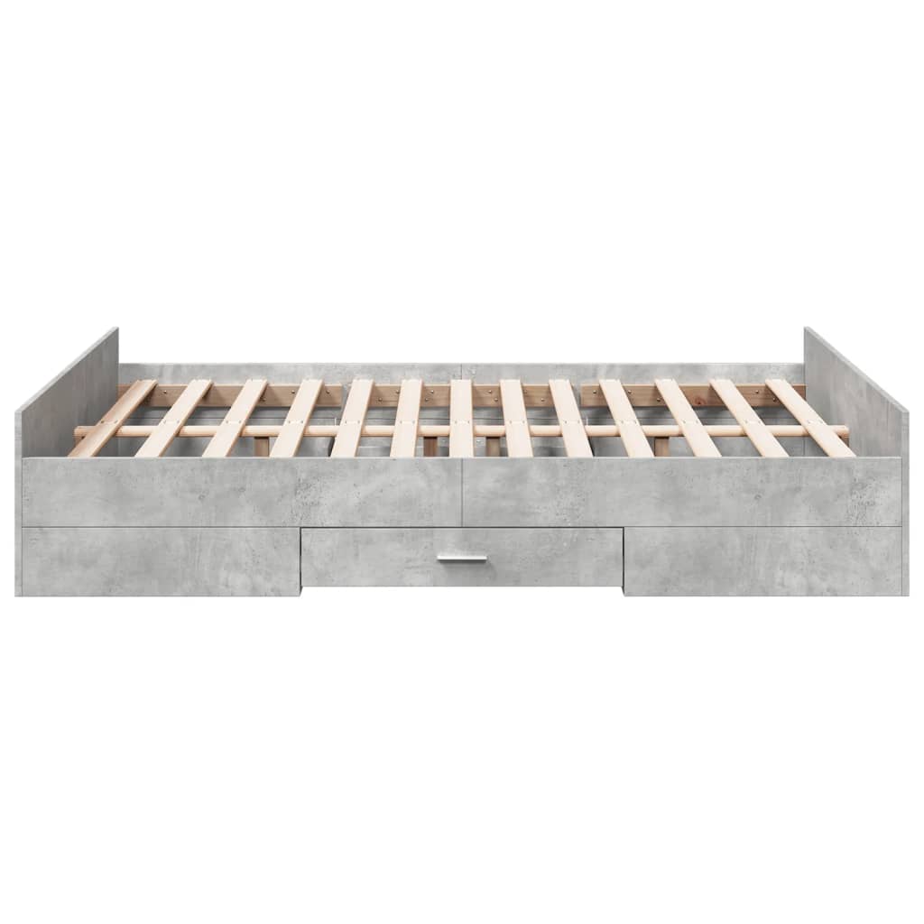 vidaXL Cadru de pat cu sertare, gri beton, 135x190 cm, lemn prelucrat vidaXL Cadru de pat cu sertare, gri beton, 135x190 cm, lemn prelucrat
