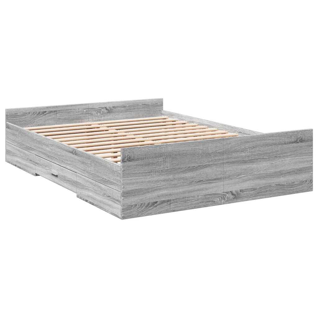 vidaXL Cadru de pat cu sertare, gri sonoma, 135x190 cm, lemn prelucrat vidaXL Cadru de pat cu sertare, gri sonoma, 135x190 cm, lemn prelucrat