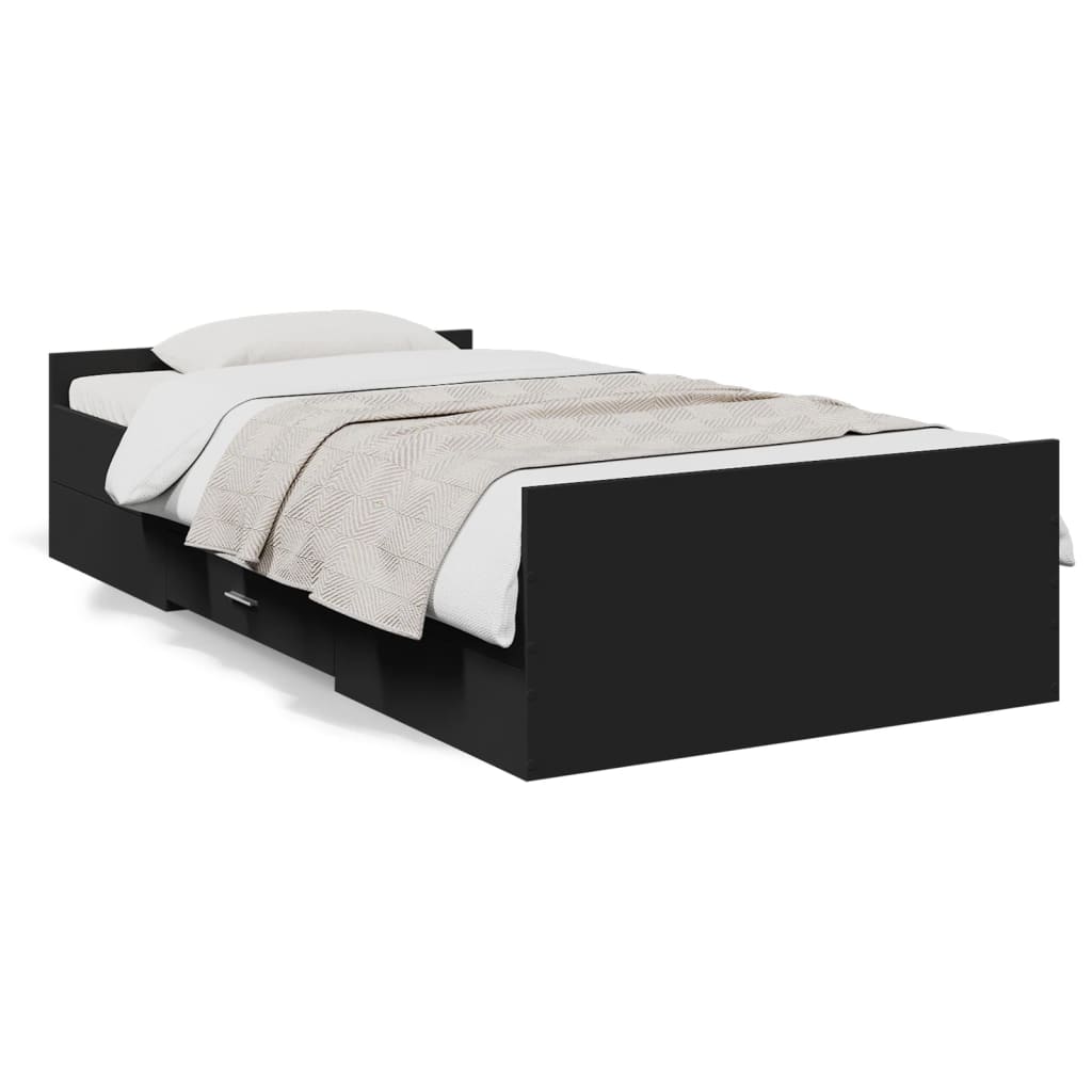 vidaXL Cadru de pat cu sertare, negru, 100x200 cm, lemn prelucrat vidaXL Cadru de pat cu sertare, negru, 100x200 cm, lemn prelucrat