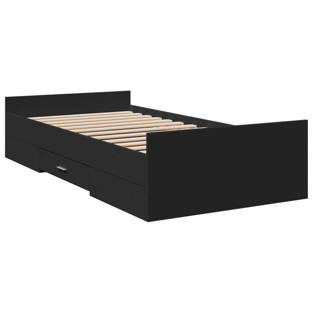 vidaXL Cadru de pat cu sertare, negru, 100x200 cm, lemn prelucrat vidaXL Cadru de pat cu sertare, negru, 100x200 cm, lemn prelucrat