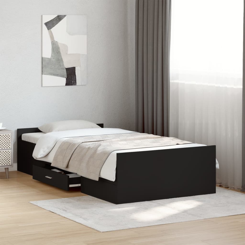 vidaXL Cadru de pat cu sertare, negru, 100x200 cm, lemn prelucrat vidaXL Cadru de pat cu sertare, negru, 100x200 cm, lemn prelucrat