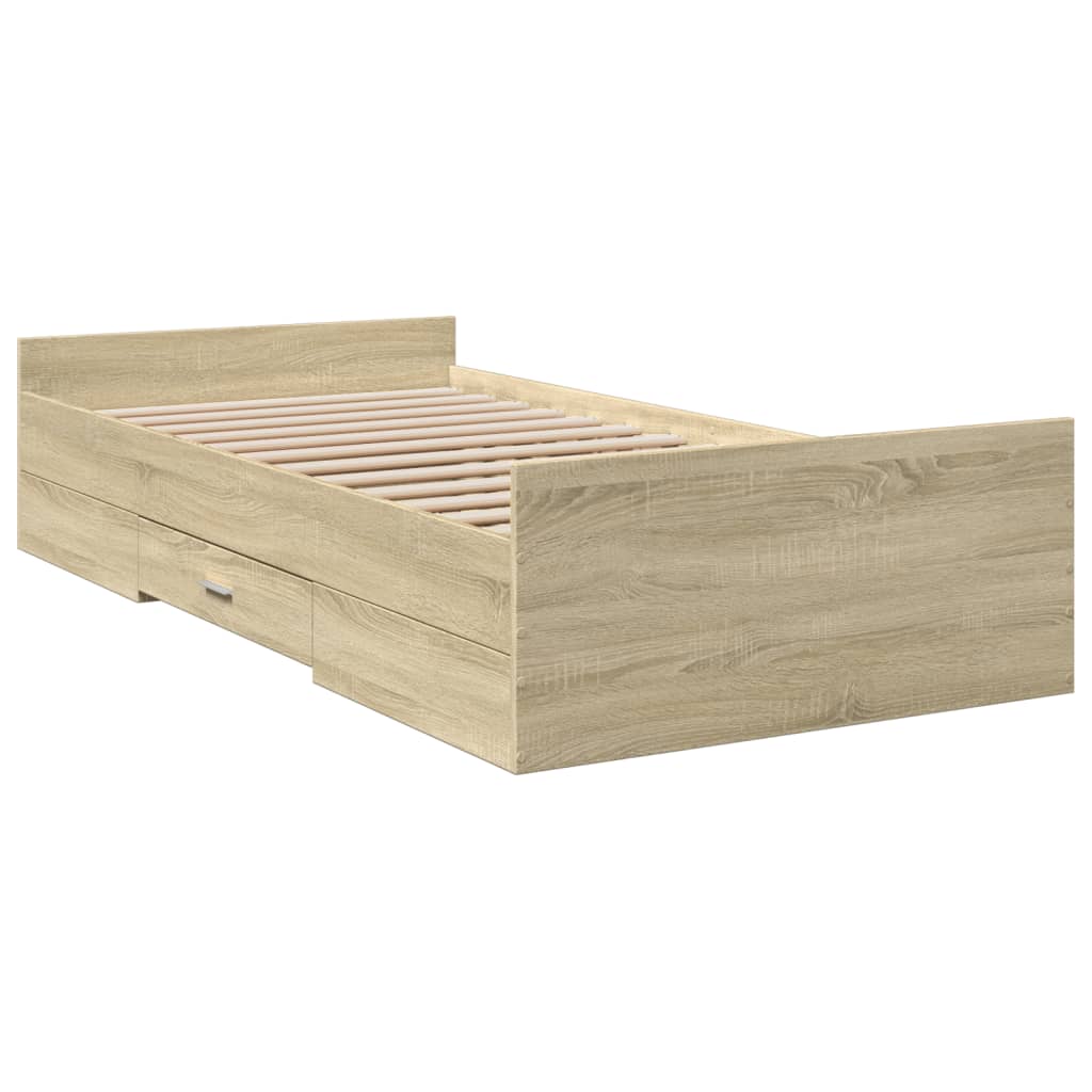 vidaXL Cadru de pat cu sertare stejar sonoma 100x200 cm lemn prelucrat vidaXL Cadru de pat cu sertare stejar sonoma 100x200 cm lemn prelucrat