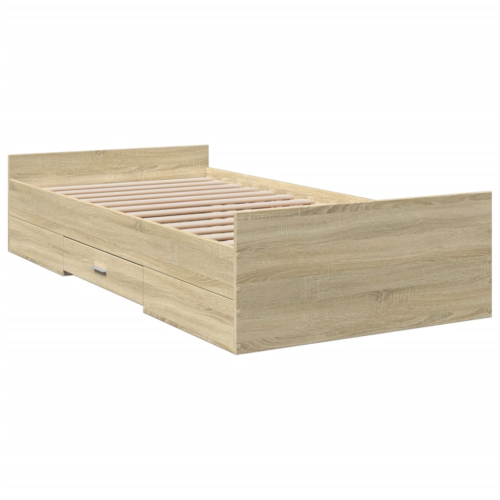 vidaXL Cadru de pat cu sertare stejar sonoma 100x200 cm lemn prelucrat vidaXL Cadru de pat cu sertare stejar sonoma 100x200 cm lemn prelucrat