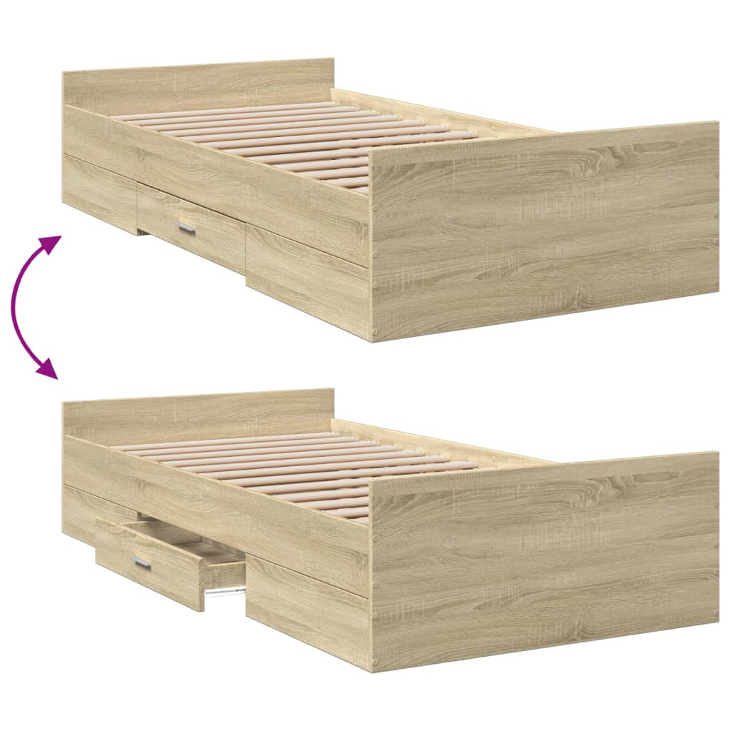 vidaXL Cadru de pat cu sertare stejar sonoma 100x200 cm lemn prelucrat vidaXL Cadru de pat cu sertare stejar sonoma 100x200 cm lemn prelucrat