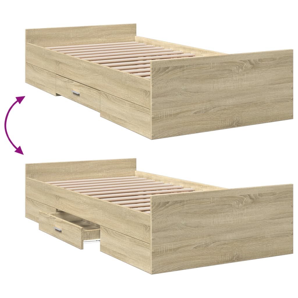 vidaXL Cadru de pat cu sertare stejar sonoma 90x190 cm lemn prelucrat vidaXL Cadru de pat cu sertare stejar sonoma 90x190 cm lemn prelucrat