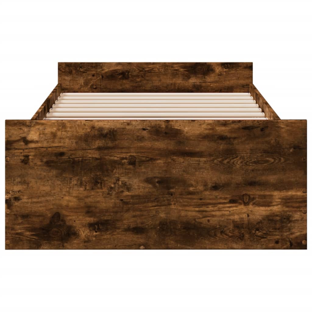 vidaXL Cadru de pat cu sertare stejar fumuriu 90x190 cm lemn prelucrat