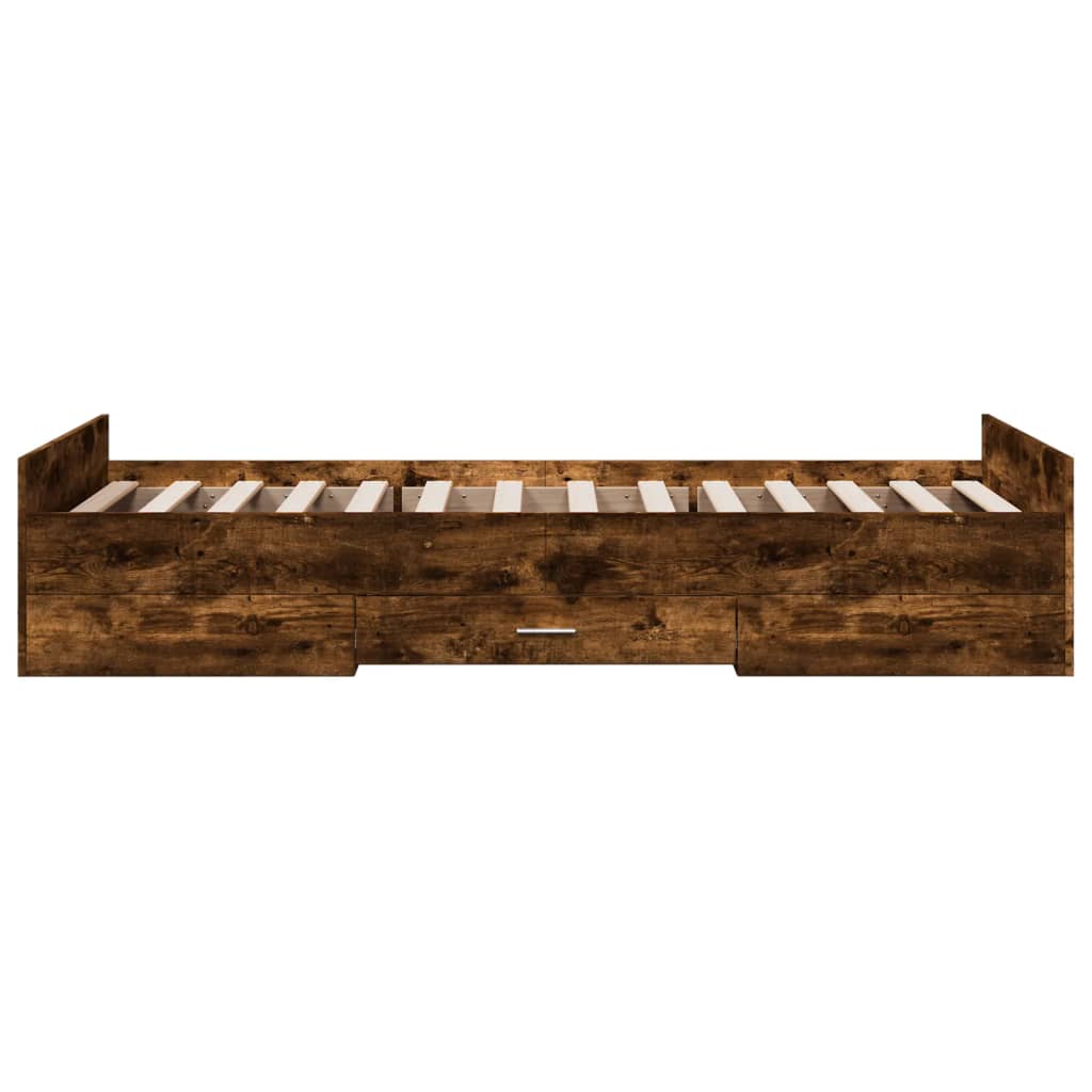 vidaXL Cadru de pat cu sertare stejar fumuriu 90x190 cm lemn prelucrat