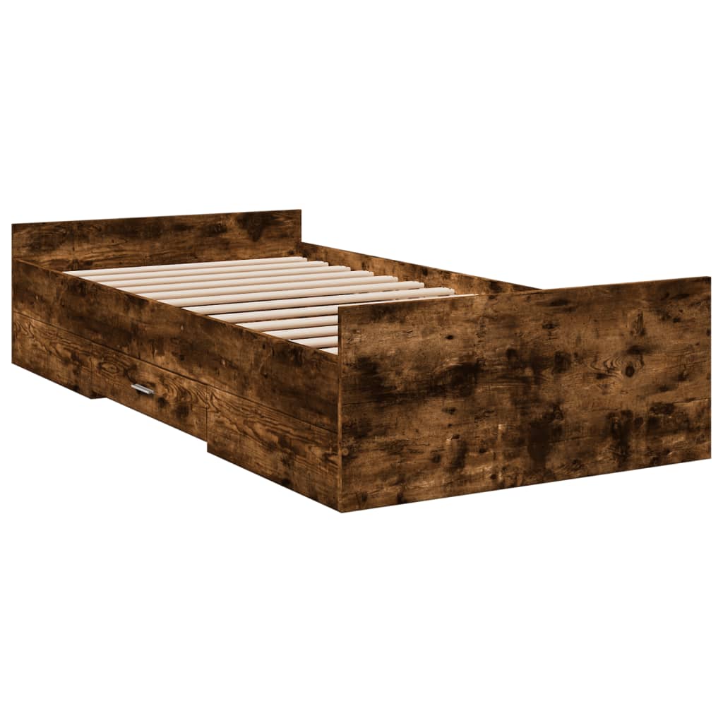 vidaXL Cadru de pat cu sertare stejar fumuriu 90x190 cm lemn prelucrat