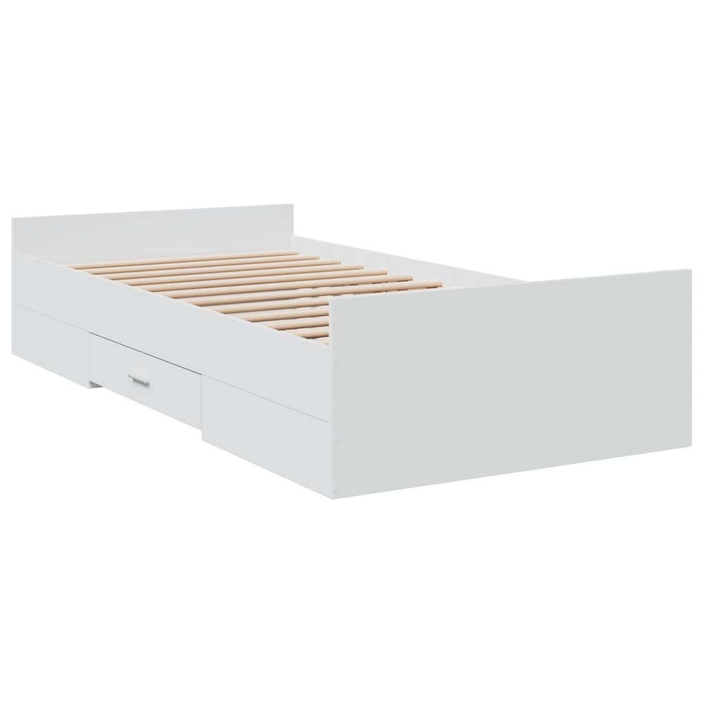 vidaXL Cadru de pat cu sertare, alb, 75x190 cm, lemn prelucrat vidaXL Cadru de pat cu sertare, alb, 75x190 cm, lemn prelucrat