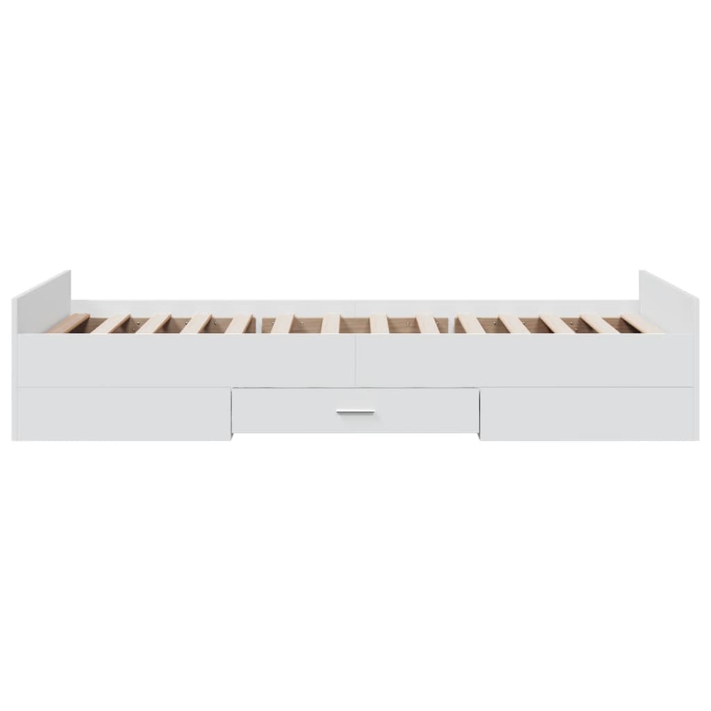 vidaXL Cadru de pat cu sertare, alb, 75x190 cm, lemn prelucrat vidaXL Cadru de pat cu sertare, alb, 75x190 cm, lemn prelucrat
